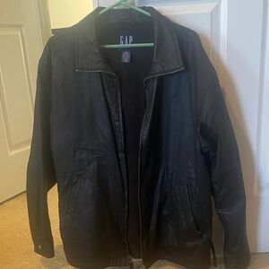 GAP Men’s Black Bomber-Style Leather Jacket